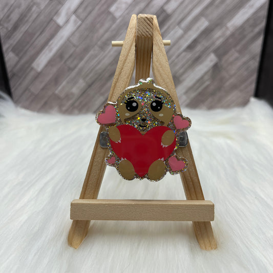 Cute Sloth Holding Heart Glittered Interchangeable Badge Reel Topper
